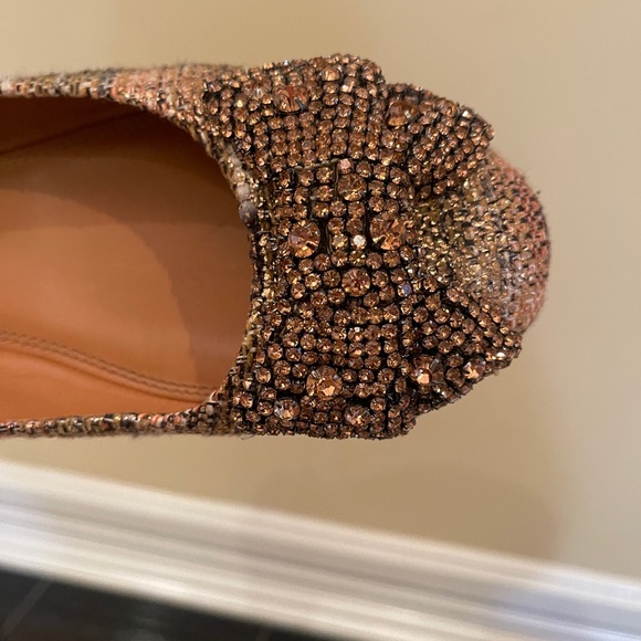 Tory Burch Crystal Bow Pink Tweed Ballet Flats in Rose Gold Broze - Picture 4 of 9